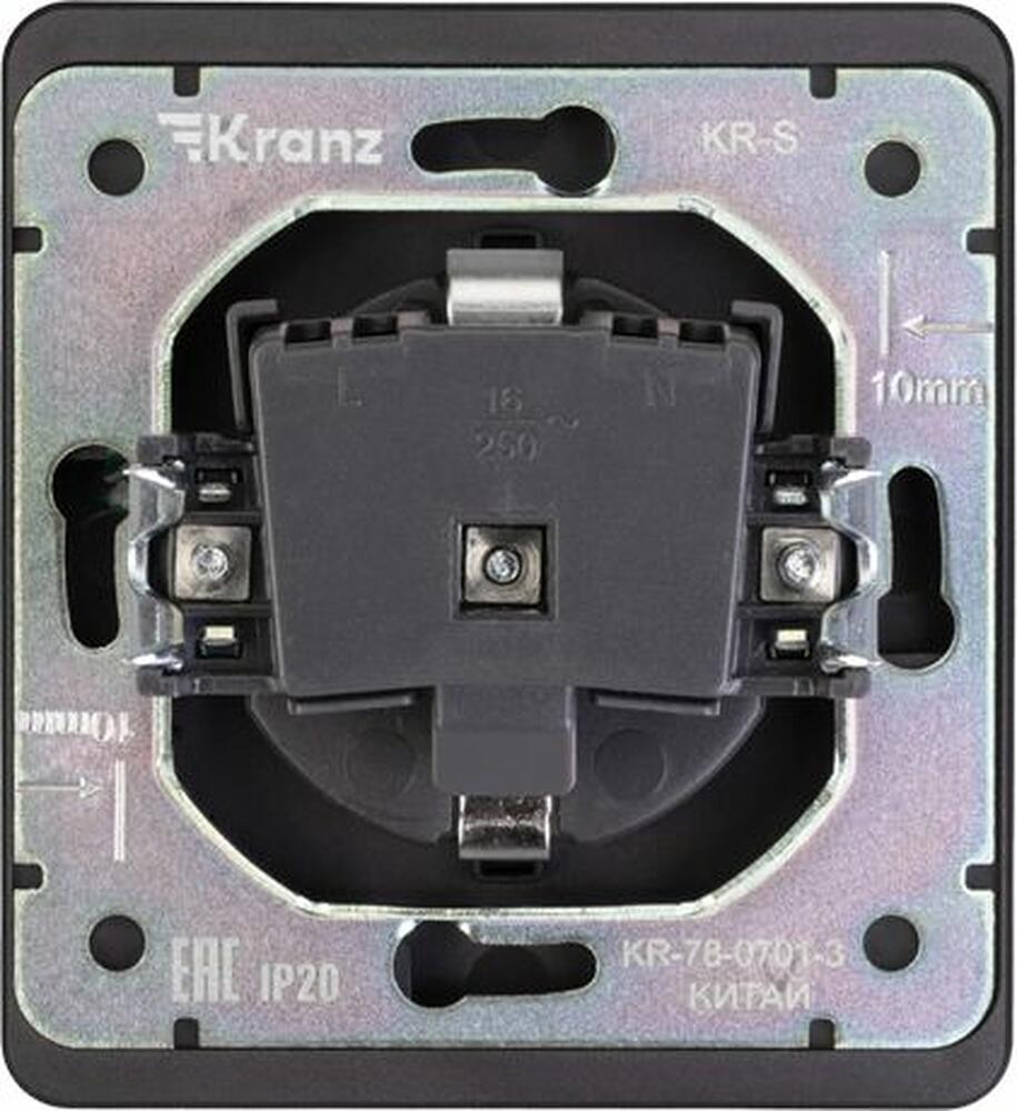Kranz KR-78-0701-3 Розетка ROUND 1-ая с/з с/у, со шторками 16А оникс KRANZ