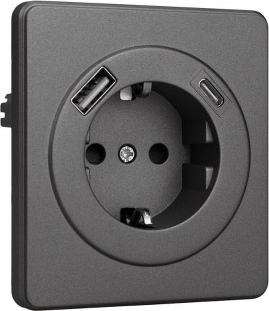 Kranz KR-78-0704-2 Розетка ROUND 1-ая с/з с/у з/ш 16А с USB A+C быстрой зарядки 5В/3А титан KRANZ