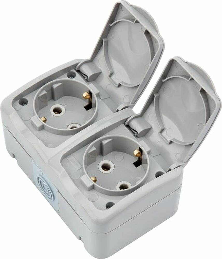 Kranz KR-78-0806 Блок горизонтальный 2 розетки Mini OG IP54 с/з, о/у, серый KRANZ