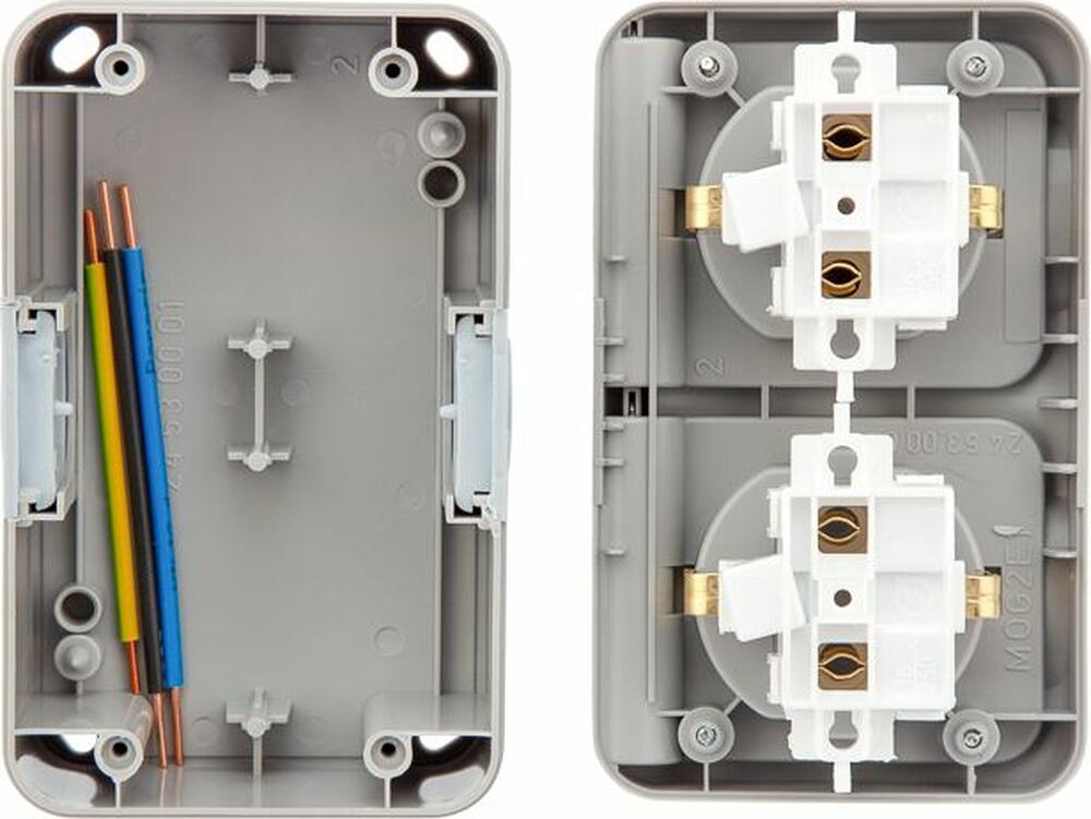 Kranz KR-78-0806 Блок горизонтальный 2 розетки Mini OG IP54 с/з, о/у, серый KRANZ