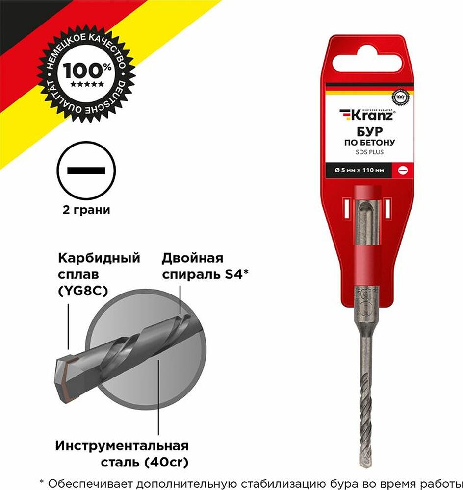 Kranz KR-91-0005 Бур по бетону 5x110x50мм SDS PLUS KRANZ