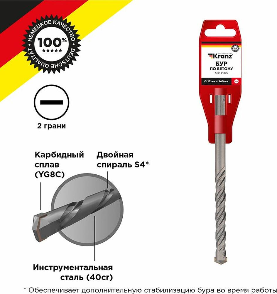 Kranz KR-91-0014 Бур по бетону 12x160x100мм SDS PLUS KRANZ