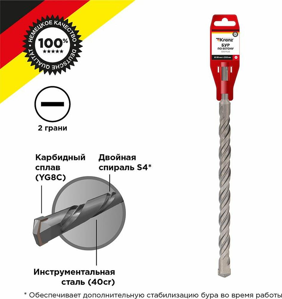 Kranz KR-91-0041 Бур по бетону 20x310x250мм SDS PLUS KRANZ