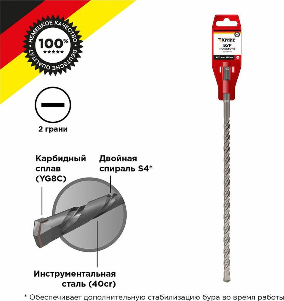 Kranz KR-91-0063 Бур по бетону 12x600x540мм SDS PLUS KRANZ
