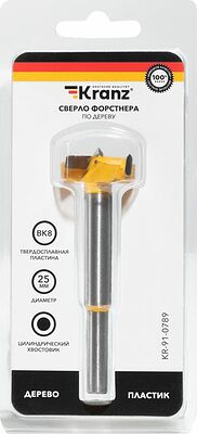 Kranz KR-91-0789 Сверло Форстнера по дереву, 25мм, цилиндрический хвостовик KRANZ