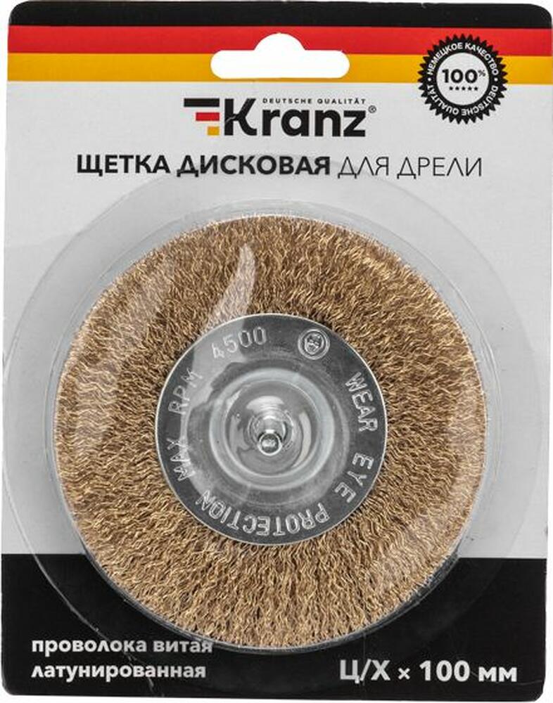 Kranz KR-91-1231 Щетка дисковая для дрели, витая латунированная проволока, 100мм KRANZ