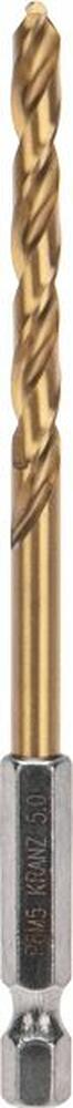 Kranz KR-91-5506 Сверло по металлу, 5мм, Р6М5, ТИТАН, шестигранный хвостовик (1 шт. в упаковке) DIN 338 KRANZ