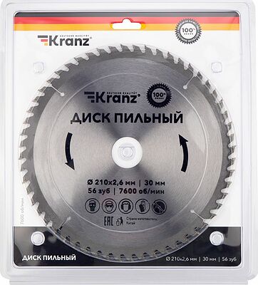 Kranz KR-92-0123 Диск пильный 210 мм х 56 зуб х 30 мм KRANZ