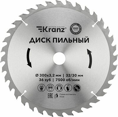 Kranz KR-92-0132 Диск пильный 300 мм х 36 зуб х 32/30 мм KRANZ