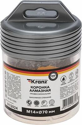 Kranz KR-92-1026 Коронка алмазная профессиональная по керамограниту и железобетону М14, вакуумное спекание, 70мм, для УШМ KRANZ
