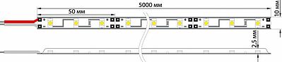 LAMPER 141-466 Лента светодиодная 12В, SMD5050, 14,4Вт/м, 60 LED/м, 3000K, 10мм, 5м, IP20 LAMPER