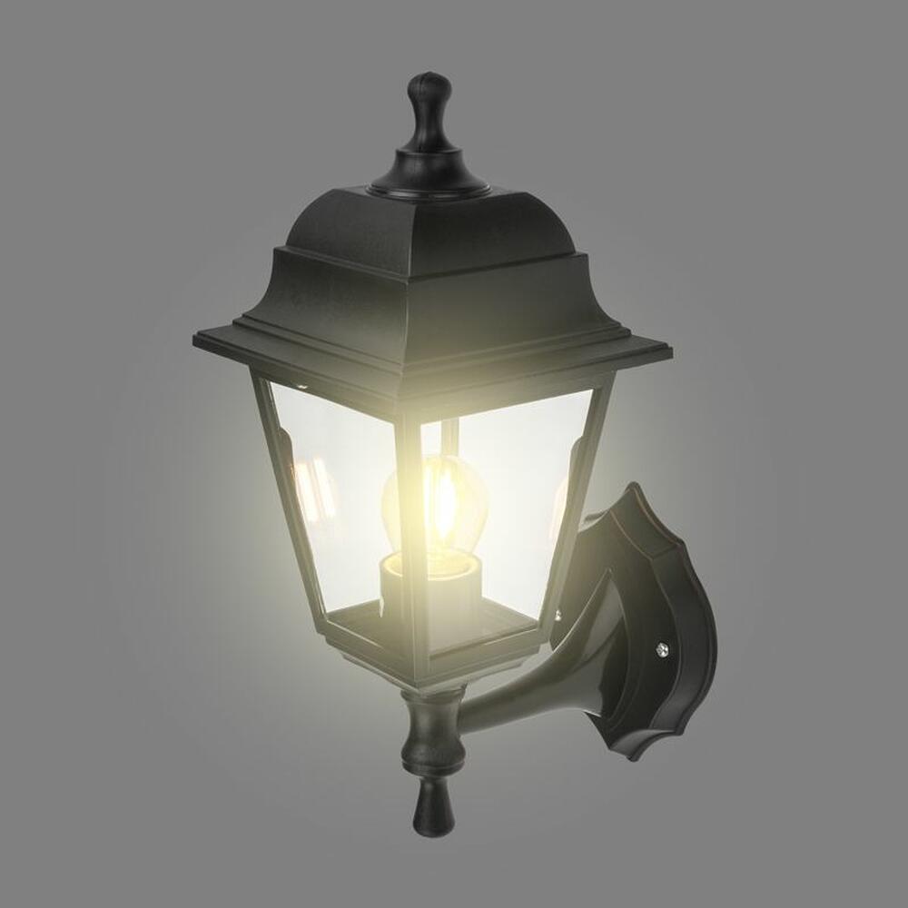 LAMPER 602-305 Светильник садово-парковый НБУ 04-60-001 У1 quot;Леда quot;, настенный, черный, стекло прозрачное, четырехгранный, под лампу Е27 LAMPER