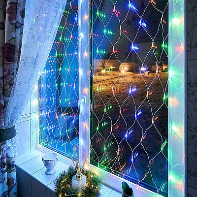 NEON-NIGHT 215-109 Гирлянда Сеть 1,5х1,5м, прозрачный ПВХ, 96 LED Мультиколор