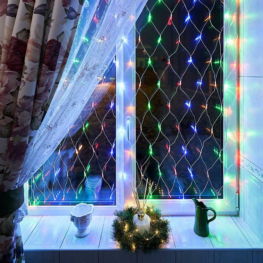 NEON-NIGHT 215-129 Гирлянда Сеть 1,5х1,5м, прозрачный ПВХ, 150 LED Мультиколор
