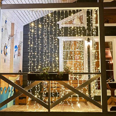 NEON-NIGHT 235-136-6 Гирлянда светодиодная Занавес 2х3м 448 LED ТЕПЛЫЙ БЕЛЫЙ прозрачный ПВХ IP65 эффект мерцания 230В нужен блок 303-500-1 NEON-NIGHT