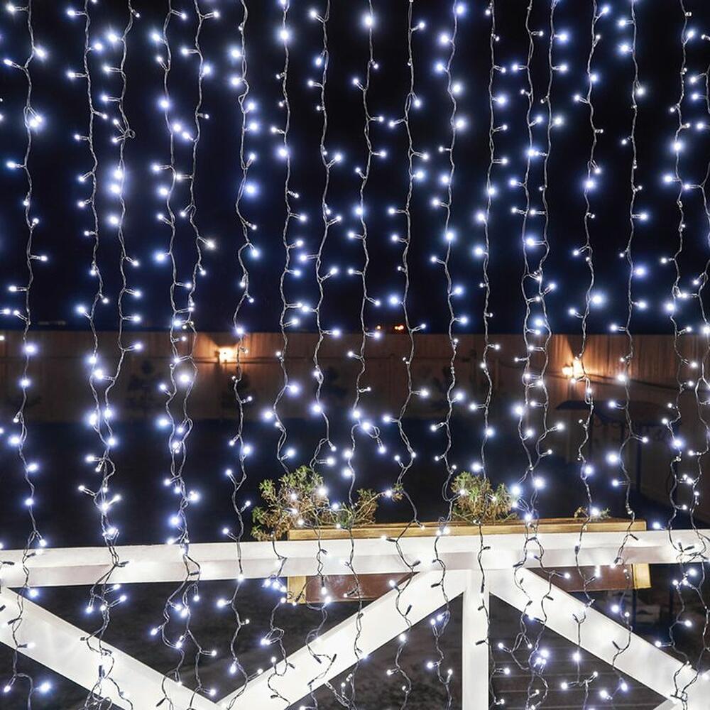 NEON-NIGHT 235-145 Гирлянда светодиодная Занавес 2х3м 760 LED БЕЛЫЙ черный ПВХ IP65 постоянное свечение 230В блок в комплекте NEON-NIGHT