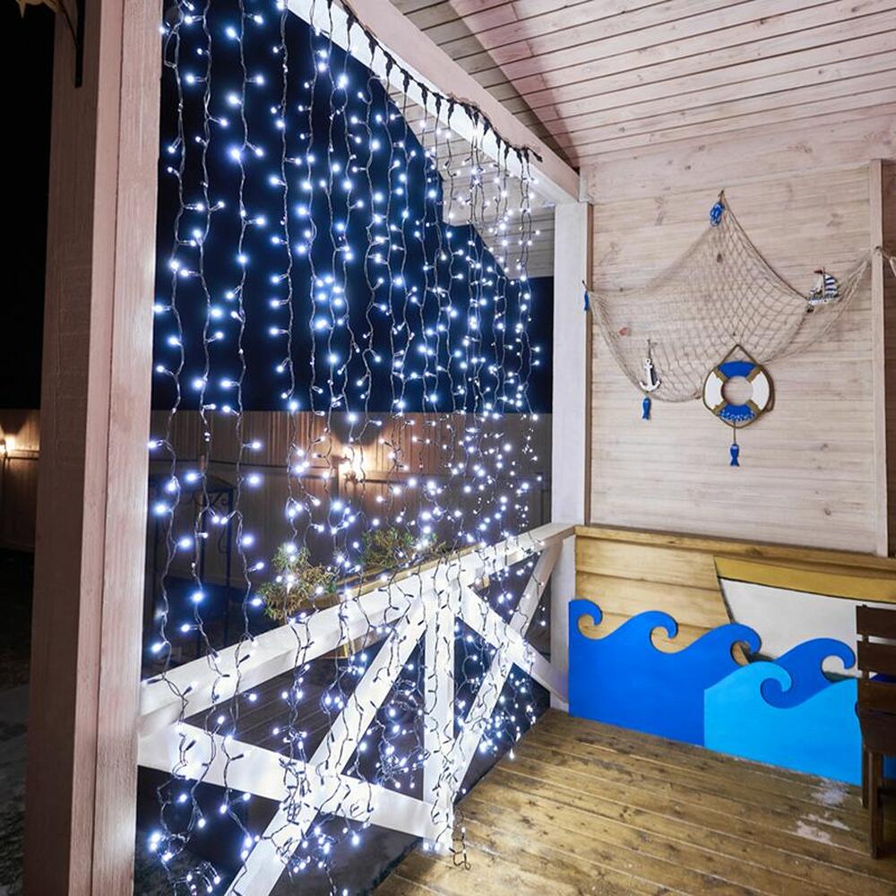 NEON-NIGHT 235-145 Гирлянда светодиодная Занавес 2х3м 760 LED БЕЛЫЙ черный ПВХ IP65 постоянное свечение 230В блок в комплекте NEON-NIGHT