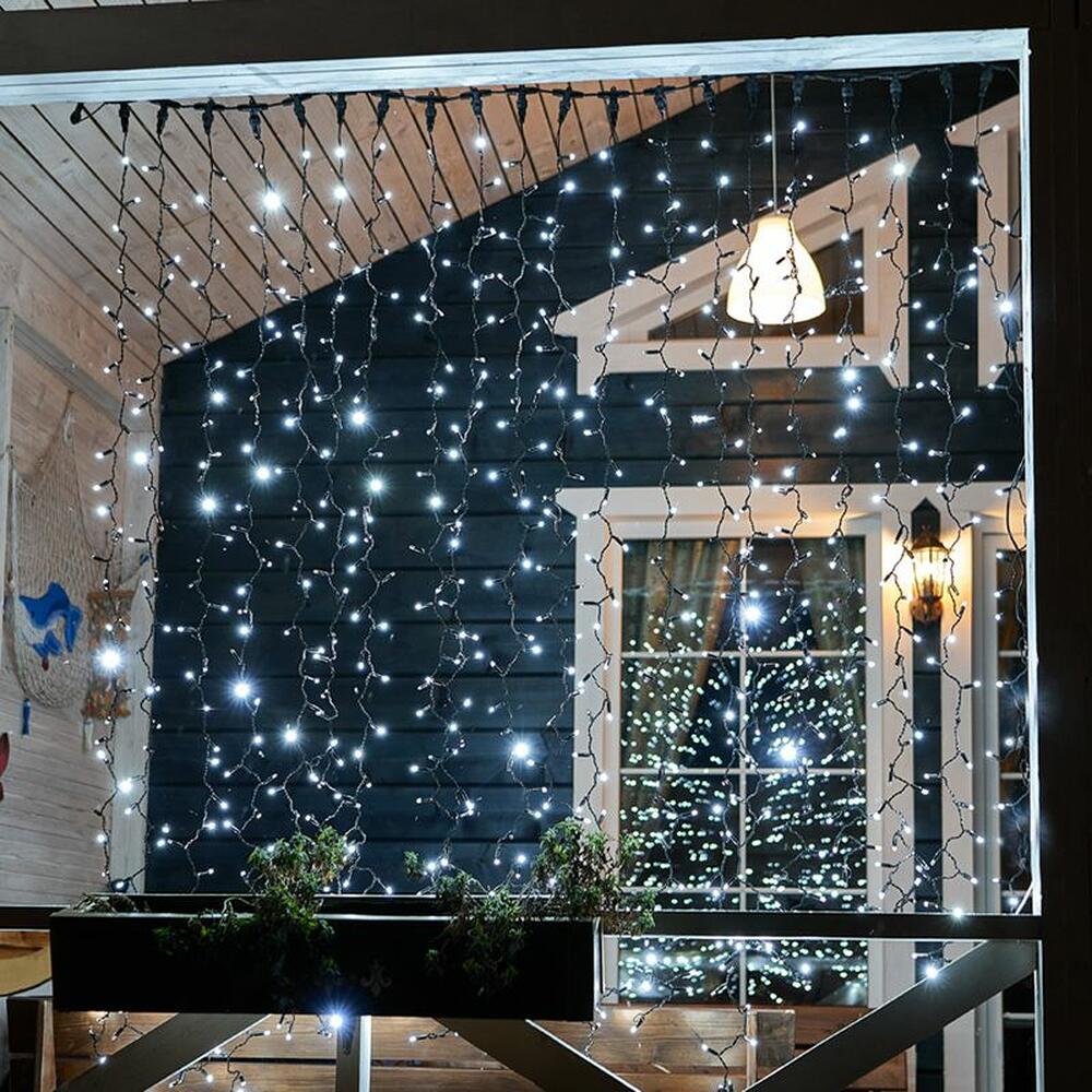NEON-NIGHT 235-201 Гирлянда светодиодная Занавес 2х3м 600 LED БЕЛЫЙ черный ПВХ IP65 эффект мерцания 230В нужен блок 303-500 NEON-NIGHT