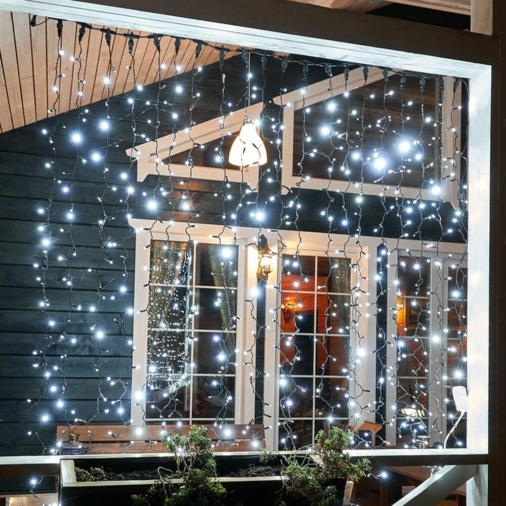 NEON-NIGHT 235-201 Гирлянда светодиодная Занавес 2х3м 600 LED БЕЛЫЙ черный ПВХ IP65 эффект мерцания 230В нужен блок 303-500 NEON-NIGHT