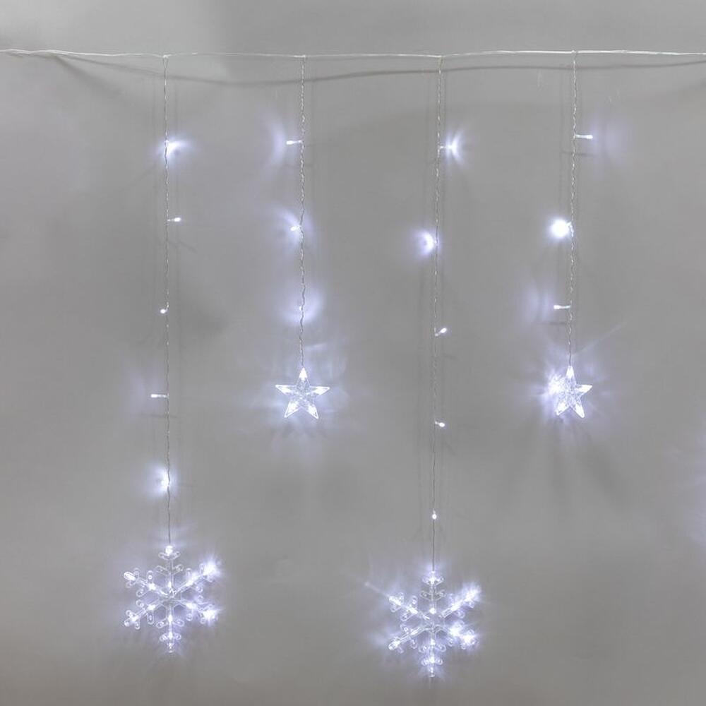NEON-NIGHT 255-075 Гирлянда Бахрома со снежинками 2,4х0,9м, 150LED БЕЛЫЙ, прозрачный ПВХ, IP20, свечение с динамикой, 230В, не соединяется, с контроллером 8 режимов