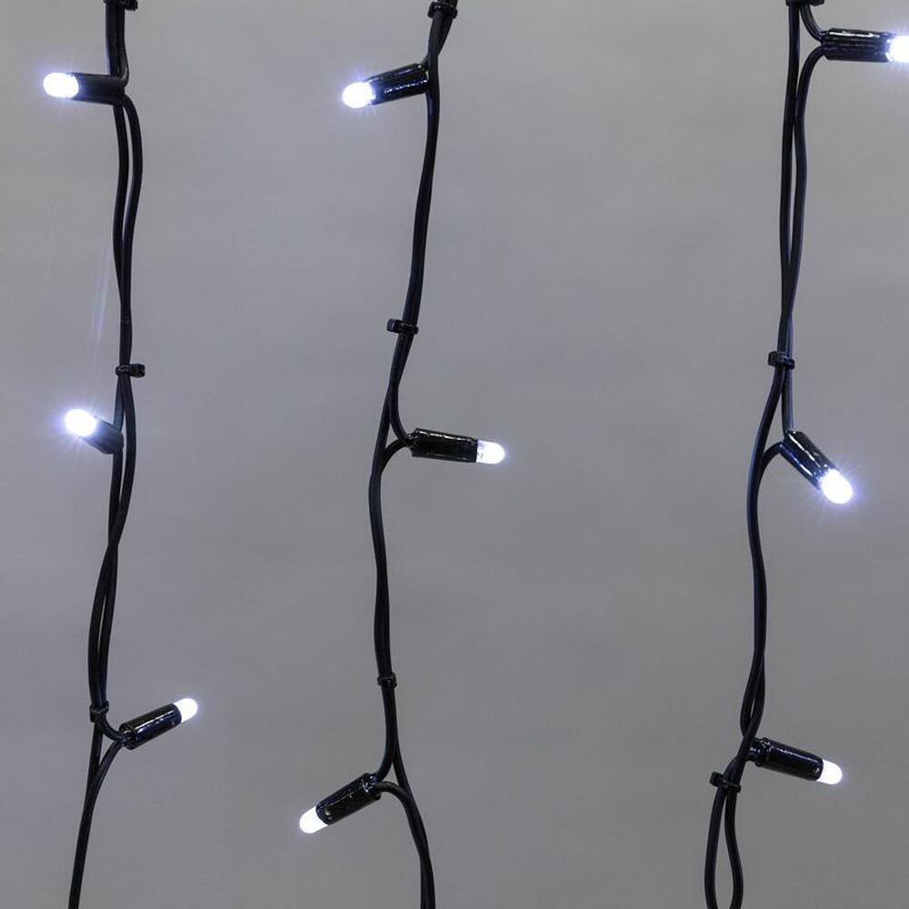 NEON-NIGHT 255-365 Гирлянда светодиодная Бахрома (Айсикл) 5х0,7м 152 LED БЕЛЫЙ черный каучук 2,3мм IP67 эффект мерцания 230В нужен блок 315-000 NEON-NIGHT