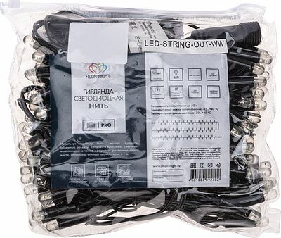 NEON-NIGHT 305-172 Гирлянда светодиодная Нить 10м 100 LED КРАСНЫЙ черный ПВХ IP65 постоянное свечение 230В соединяется нужен блок 303-500 NEON-NIGHT