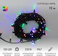 NEON-NIGHT 315-139 Гирлянда светодиодная Нить 12м 120 LED МУЛЬТИКОЛОР черный каучук IP67 постоянное свечение 230В соединяется нужен блок 315-000 NEON-NIGHT