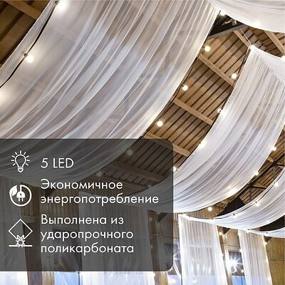 NEON-NIGHT 405-115 Лампа светодиодная, диаметр 45мм, E27, 5 LED, 2Вт, БЕЛЫЙ, 230В NEON-NIGHT
