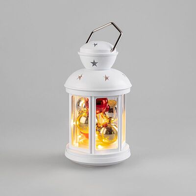 NEON-NIGHT 513-062 Декоративный фонарь с шариками 12х12х20,6 см, белый корпус, теплый белый цвет свечения NEON-NIGHT