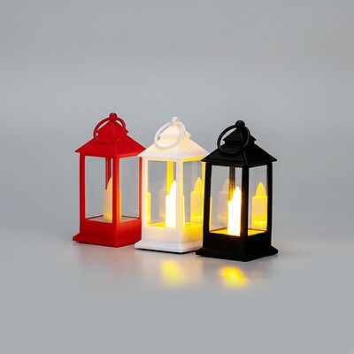 NEON-NIGHT 513-068 Фонарь декоративный (фигура) со свечкой 5,5х5,5х12,5см, цвет корпуса белый/красный/ черный, цвет свечения теплый белый, питание 3xLR1130 (в комплекте) NEON-NIGHT