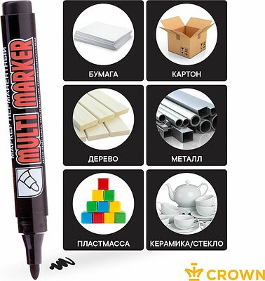 Noname 08-8601 Маркер перманентный Multi Marker 3мм, черный, пулевидный Crown