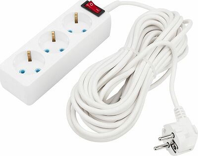 PROconnect 11-7207 Удлинитель 3 гнезда, 10м, 3х0,75мм², с/з, с кнопкой, белый PROconnect