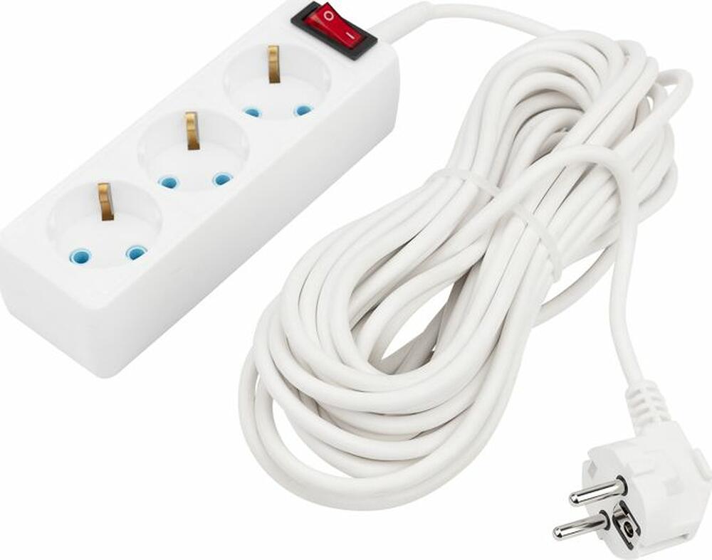 PROconnect 11-7207 Удлинитель 3 гнезда, 10м, 3х0,75мм², с/з, с кнопкой, белый PROconnect