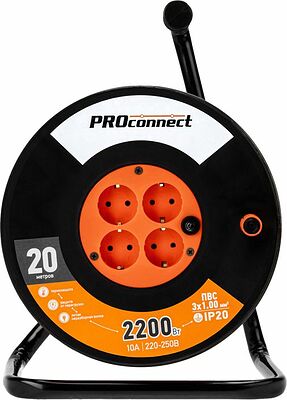 PROconnect 11-7604 Удлинитель силовой на катушке 4 гнезда с/з 20м 3х1мм² PROconnect
