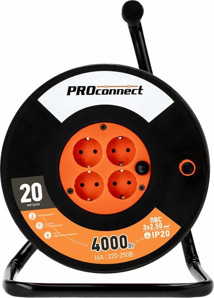 PROconnect 11-7612 Удлинитель силовой на катушке 4 гнезда с/з 20м 3х2,5мм² PROconnect