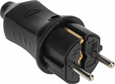 PROconnect 111-001-4 Вилка влагозащищенная прямая 2P+PE, 230В, 16А, IP44, каучук, черная PROconnect