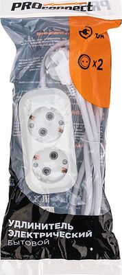 PROconnect 13-4202 Удлинитель 2 гнезда, 1,5м, 3х0,75мм², с/з, белый PROconnect