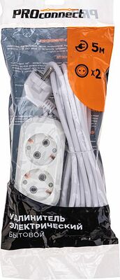 PROconnect 13-4204 Удлинитель 2 гнезда, 5м, 3х0,75мм², с/з, белый PROconnect