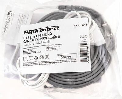 PROconnect 51-0240 Кабель греющий саморегулирующийся модель SRL 16Вт/м, на трубу, 2м/32Вт PROconnect