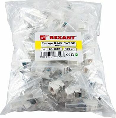 REXANT 03-1011 Модуль Keystone Jack RJ-45(8P8C), UTP, CAT 5e, тип 180 градусов, белый REXANT 