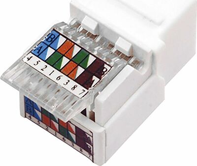 REXANT 03-1012 Модуль Keystone Jack RJ-45(8P8C), UTP, CAT 5e, тип 180 градусов, самозажимной, белый REXANT 