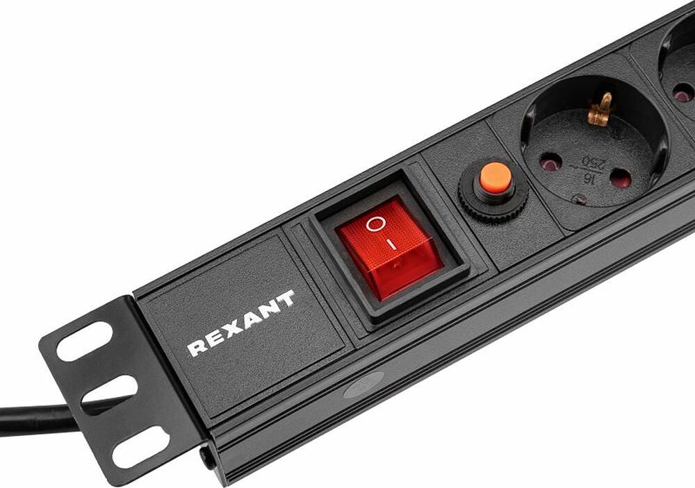 REXANT 04-0104-1 Блок распределения питания для 19 quot; шкафов, горизонтальный, 8 розеток СЕЕ 7/4, 16A, выкл, алюм корп, шнур 2м, вилка СЕЕ 7/7 REXANT