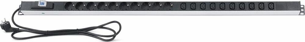 REXANT 04-0202-2 Блок распределения питания для 19 quot; шкафов, верт, 10 розеток СЕЕ 7/4, 10 розеток C13, 16А, автомат защиты, алюм корп, шнур 2м, вилка СЕЕ 7/7 REXANT