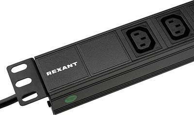REXANT 04-0304-1 Блок распределения питания для 19 quot; шкафов, горизонтальный, 8 розеток C13, 10A, без выкл, алюм корп, шнур 2м, вилка C14 REXANT