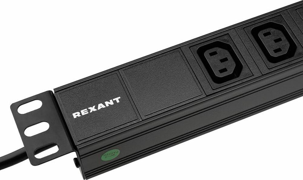 REXANT 04-0304-1 Блок распределения питания для 19 quot; шкафов, горизонтальный, 8 розеток C13, 10A, без выкл, алюм корп, шнур 2м, вилка C14 REXANT
