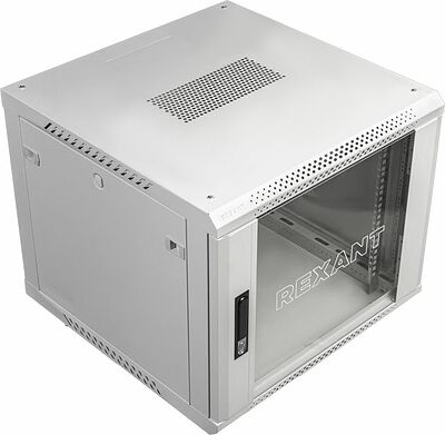REXANT 04-0964-111 Настенный шкаф 19 quot; 9U 600×450×501 (ШxГxВ), дверь стекло, металлическая задняя стенка, боковые съемные стенки, RAL 7035 REXANT