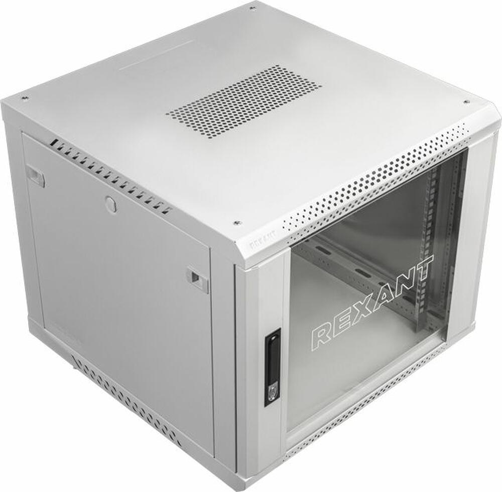 REXANT 04-0966-111 Настенный шкаф 19 quot; 9U 600×600×501 (ШxГxВ), дверь стекло, металлическая задняя стенка, боковые съемные стенки, RAL 7035 REXANT