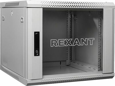 REXANT 04-1266-111 Настенный шкаф 19 quot; 12U 600×600×635 (ШxГxВ), дверь стекло, металлическая задняя стенка, боковые съемные стенки, RAL 7035 REXANT