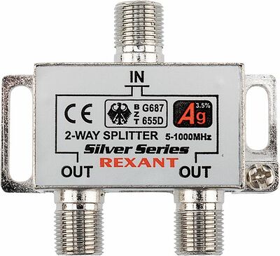REXANT 05-6101 Делитель ТВx2 под F-разъем, 5-1000МГц, Silver (3 F-разъема в комплекте) REXANT