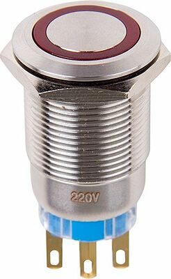 REXANT 06-0371-B Кнопка антивандальная Ø19 250В Фикс (5с) ON-OFF/OFF-ON подсв/красная REXANT (в упак. 1шт.)